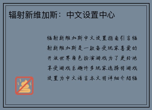 辐射新维加斯：中文设置中心